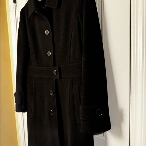 Y2K Era Liz Claiborne Black Button-Up Wool Blend Coat - Picture 5 of 7